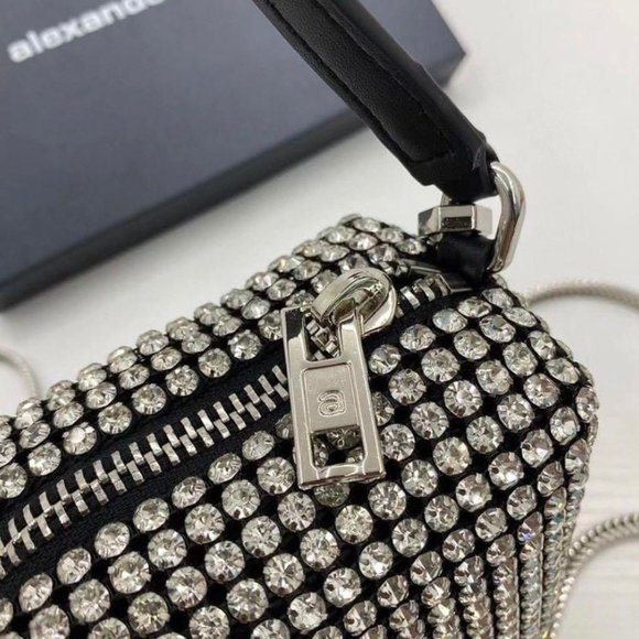 Alexander Wang heiress pouch rhinestone mesh women handbag sparkle top handle - Picture 2 of 11